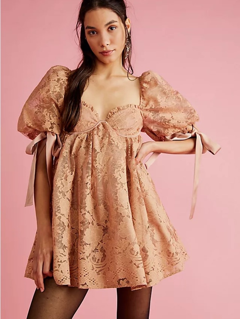 For Love & Lemons Louisa Blush Lace Mini Dress